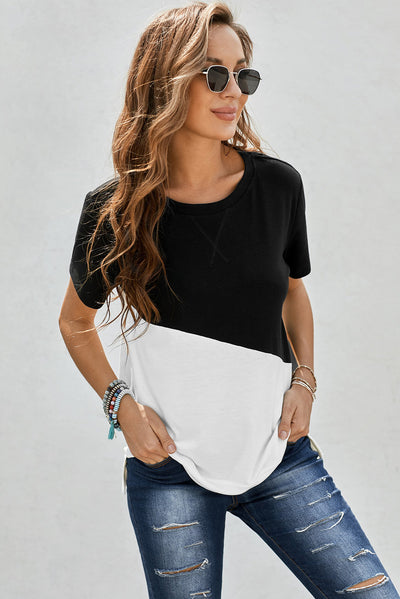 Two-Tone Round Neck Tee - SHE BADDY© ONLINE WOMEN FASHION & CLOTHING STORE