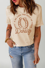 Slogan Graphic Cuffed Sleeve Tee Shirt - SHE BADDY© ONLINE WOMEN FASHION & CLOTHING STORE