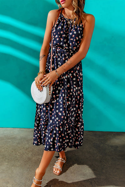Polka Dot Belted Sleeveless Tiered Maxi Dress - SHE BADDY© ONLINE WOMEN FASHION & CLOTHING STORE