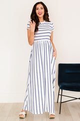 Striped Short Sleeve Crewneck Maxi Dress - SHE BADDY© ONLINE WOMEN FASHION & CLOTHING STORE