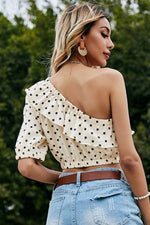 Polka Dot One-Shoulder Ruffled Crop Top - SHE BADDY© ONLINE WOMEN FASHION & CLOTHING STORE