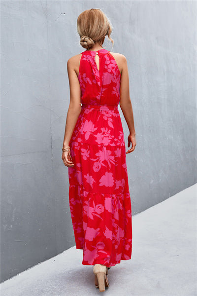 Printed Sleeveless Tie Waist Maxi Dress - SHE BADDY© ONLINE WOMEN FASHION & CLOTHING STORE