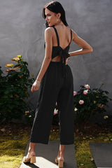 Decorative Button Wide Leg Cropped Jumpsuit - SHE BADDY© ONLINE WOMEN FASHION & CLOTHING STORE