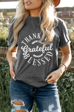 THANKFUL GRATEFUL BLESSED Graphic Crewneck Tee - SHE BADDY© ONLINE WOMEN FASHION & CLOTHING STORE