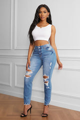 Raw Cut Frayed Hem Jeans - SHE BADDY© ONLINE WOMEN FASHION & CLOTHING STORE