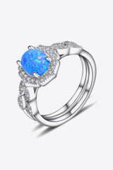 2-Piece 925 Sterling Silver Opal Ring Set - SHE BADDY© ONLINE WOMEN FASHION & CLOTHING STORE