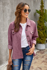 Corduroy Long Sleeve Button-Up Shirt Jacket - SHE BADDY© ONLINE WOMEN FASHION & CLOTHING STORE