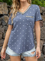 Glitter V-Neck Short Sleeve Tee Shirt - SHE BADDY© ONLINE WOMEN FASHION & CLOTHING STORE