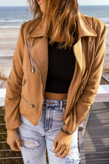Zip-Up Suede Jacket - SHE BADDY© ONLINE WOMEN FASHION & CLOTHING STORE