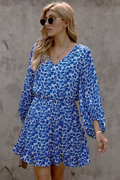 Floral Balloon Sleeve Ruffle Hem Dress - SHE BADDY© ONLINE WOMEN FASHION & CLOTHING STORE