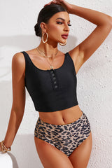 Half Snap Square Neck Tankini Set - SHE BADDY© ONLINE WOMEN FASHION & CLOTHING STORE