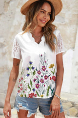Floral Graphic Scalloped V-Neck Top - SHE BADDY© ONLINE WOMEN FASHION & CLOTHING STORE