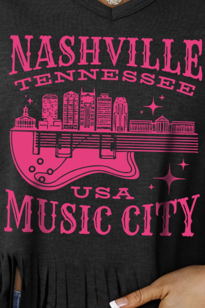 NASHVILLE TENNESSEE USA MUSIC CITY Graphic Fringe Hem Tee - SHE BADDY© ONLINE WOMEN FASHION & CLOTHING STORE