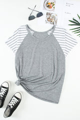 Plus Size Striped Raglan Sleeve T-Shirt - SHE BADDY© ONLINE WOMEN FASHION & CLOTHING STORE