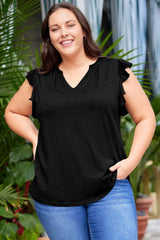 Plus Size Flutter Sleeve Notched Blouse - SHE BADDY© ONLINE WOMEN FASHION & CLOTHING STORE