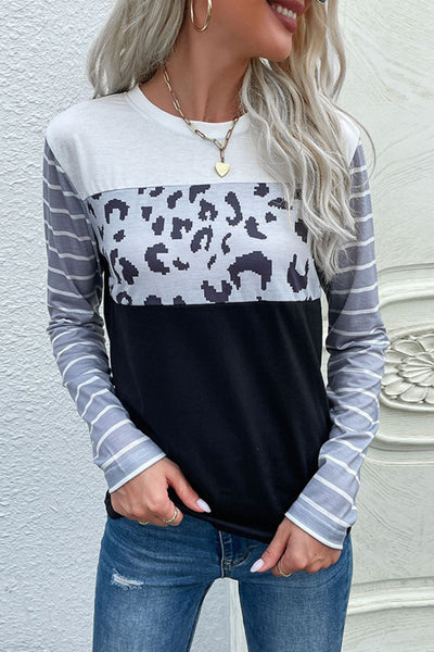 Mixed Print Round Neck Tee Shirt - SHE BADDY© ONLINE WOMEN FASHION & CLOTHING STORE