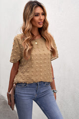 Swiss Dot Round Neck Blouse - SHE BADDY© ONLINE WOMEN FASHION & CLOTHING STORE