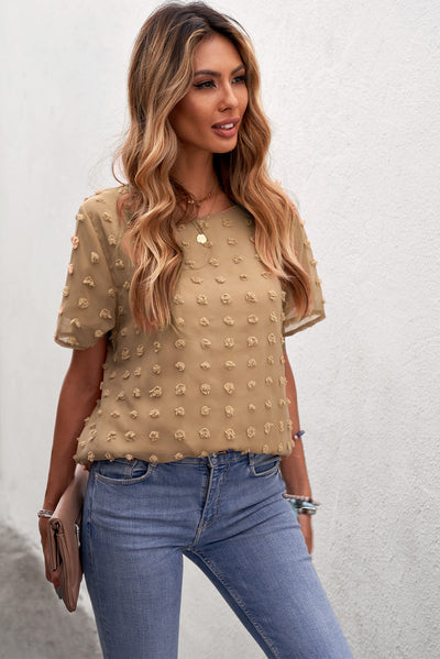 Swiss Dot Round Neck Blouse - SHE BADDY© ONLINE WOMEN FASHION & CLOTHING STORE