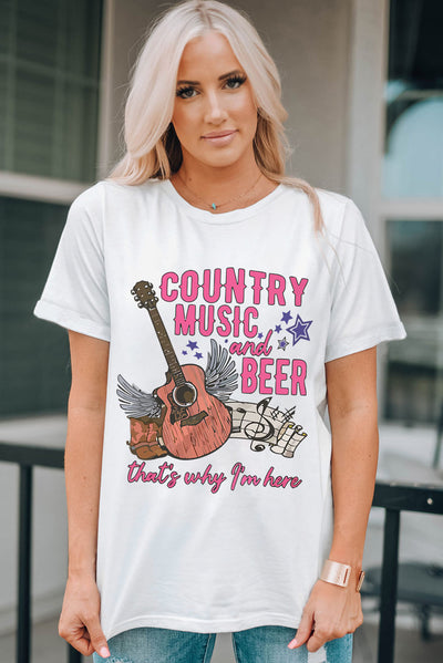 COUNTRY MUSIC & BEER Round Neck Tee - SHE BADDY© ONLINE WOMEN FASHION & CLOTHING STORE