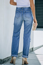 Distressed Frayed Trim Straight Leg Jeans - SHE BADDY© ONLINE WOMEN FASHION & CLOTHING STORE