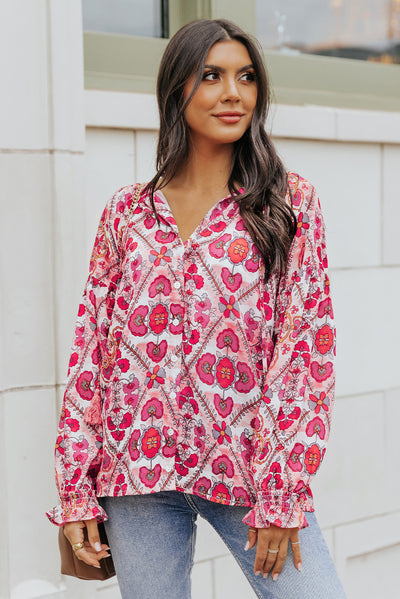 Floral Button-Up Flounce Sleeve Blouse - SHE BADDY© ONLINE WOMEN FASHION & CLOTHING STORE