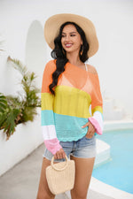 Color Block Boat Neck Sheer Cover Up - SHE BADDY© ONLINE WOMEN FASHION & CLOTHING STORE