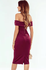 Off-Shoulder Zip-Back Slit Dress - SHE BADDY© ONLINE WOMEN FASHION & CLOTHING STORE