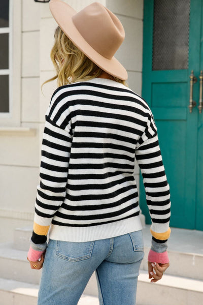 Warm Spice Striped Round Neck Sweater - SHE BADDY© ONLINE WOMEN FASHION & CLOTHING STORE