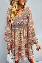 Bohemian V-Neck Balloon Sleeve Dress - SHE BADDY© ONLINE WOMEN FASHION & CLOTHING STORE