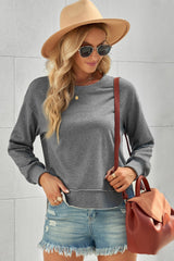 Side Slit Drop Shoulder Sweatshirt - SHE BADDY© ONLINE WOMEN FASHION & CLOTHING STORE
