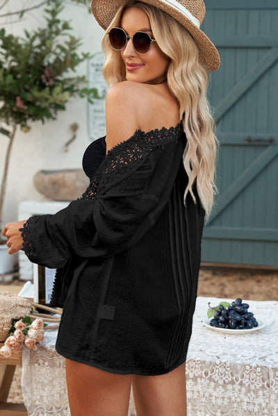 Crochet Lace Three-Quarter Sleeve Blouse - SHE BADDY© ONLINE WOMEN FASHION & CLOTHING STORE