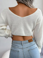 Twisted Front Long Sleeve Cropped Sweater - SHE BADDY© ONLINE WOMEN FASHION & CLOTHING STORE