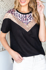 Leopard Chevron Round Neck Top - SHE BADDY© ONLINE WOMEN FASHION & CLOTHING STORE