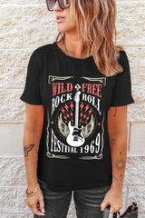 Guitar Graphic Cuffed T-Shirt - SHE BADDY© ONLINE WOMEN FASHION & CLOTHING STORE