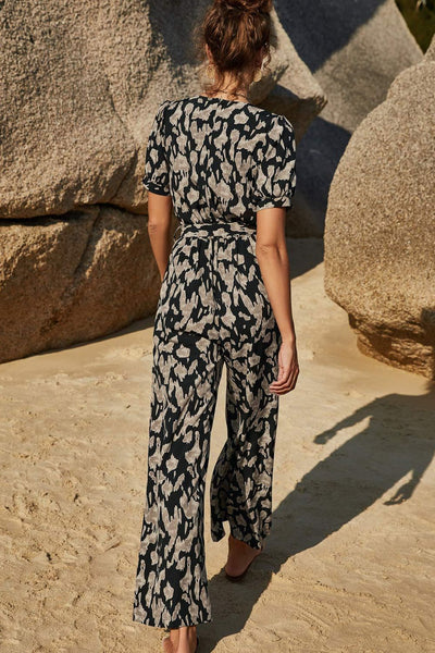 Printed Tie-Waist Surplice Jumpsuit - SHE BADDY© ONLINE WOMEN FASHION & CLOTHING STORE