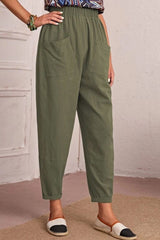 Elastic Waist Pocket Tapered Pants - SHE BADDY© ONLINE WOMEN FASHION & CLOTHING STORE