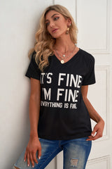 Slogan Graphic V-Neck Short Raglan Sleeve Tee - SHE BADDY© ONLINE WOMEN FASHION & CLOTHING STORE