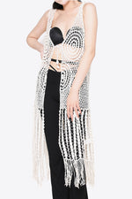 Tie Front Fringe Hem Sleeveless Cover Up - SHE BADDY© ONLINE WOMEN FASHION & CLOTHING STORE