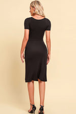 Ruched Sweetheart Neck Short Sleeve Slit Dress - SHE BADDY© ONLINE WOMEN FASHION & CLOTHING STORE