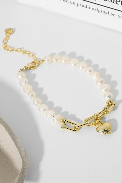 14K Gold Plated Heart Charm Pearl Bracelet - SHE BADDY© ONLINE WOMEN FASHION & CLOTHING STORE