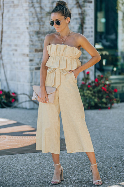 Ruffled Strapless Wide Leg Jumpsuit - SHE BADDY© ONLINE WOMEN FASHION & CLOTHING STORE