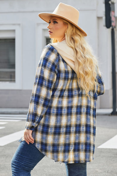 Plus Size Plaid Curved Hem Button Front Shirt - SHE BADDY© ONLINE WOMEN FASHION & CLOTHING STORE