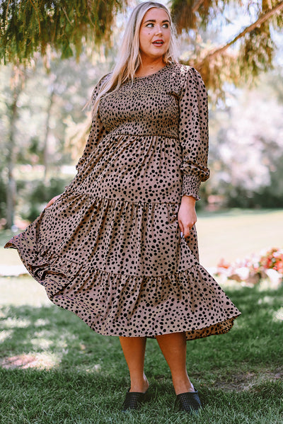 Plus Size Animal Print Smocked Tiered Dress - SHE BADDY© ONLINE WOMEN FASHION & CLOTHING STORE