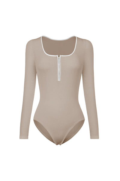 Contrast Trim Ribbed Long Sleeve Bodysuit - SHE BADDY© ONLINE WOMEN FASHION & CLOTHING STORE