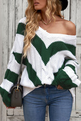 Chevron Cable-Knit V-Neck Tunic Sweater - SHE BADDY© ONLINE WOMEN FASHION & CLOTHING STORE