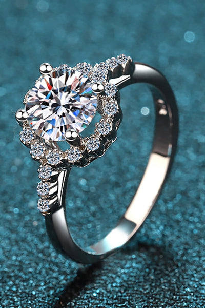 1 Carat Moissanite Rhodium-Plated Halo Ring - SHE BADDY© ONLINE WOMEN FASHION & CLOTHING STORE