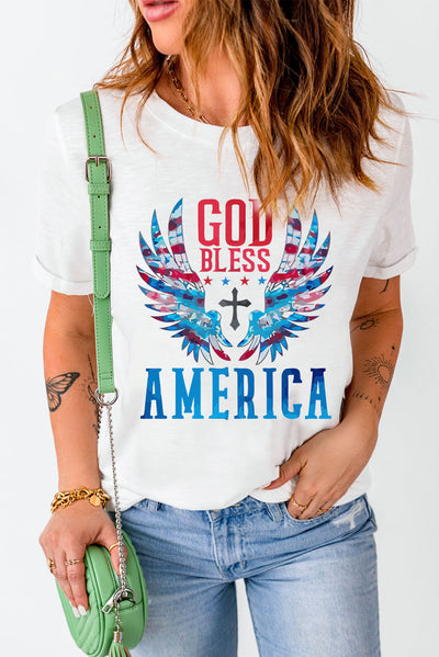 GOD BLESS AMERICA Cuffed Tee Shirt - SHE BADDY© ONLINE WOMEN FASHION & CLOTHING STORE