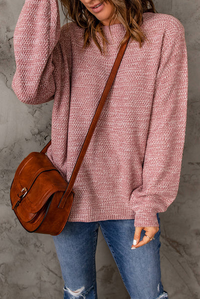 Heathered Dropped Shoulder Round Neck Sweater - SHE BADDY© ONLINE WOMEN FASHION & CLOTHING STORE