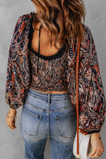 Printed Buttoned Balloon Sleeve Cropped Blouse - SHE BADDY© ONLINE WOMEN FASHION & CLOTHING STORE