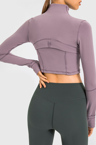 Zip Front Cropped Sports Jacket - SHE BADDY© ONLINE WOMEN FASHION & CLOTHING STORE